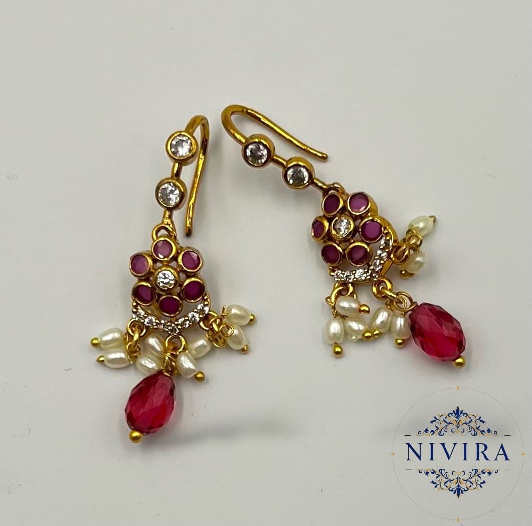 Ruby Pearl Hook Earrings