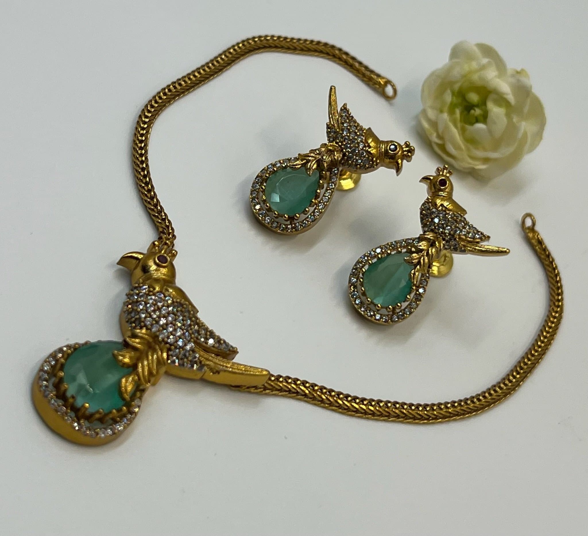 Pastel Emerald Bird Necklace